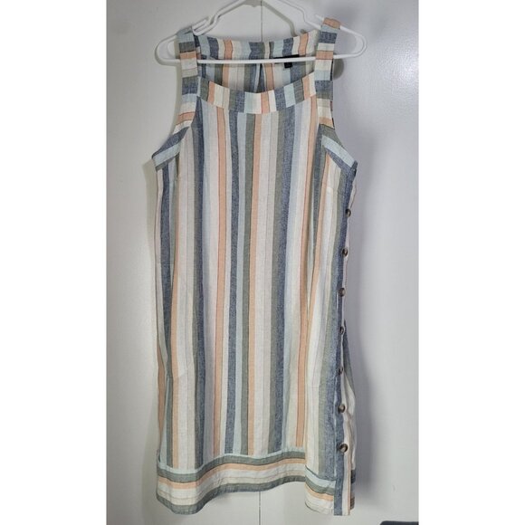 For Cynthia Dresses & Skirts - FOR CYNTHIA Women’s XL Striped Linen Blend Sleeveless Shift Dress Beach Coastal